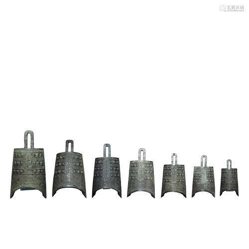 A GROUP OF CHINESE BRONZE CHIME BELLS FROM THE HAN DYNASTY