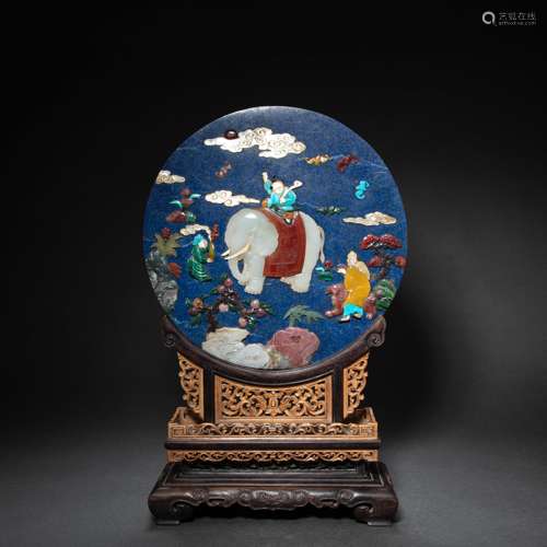 CHINESE LAPIS LAZULI INLAID EIGHT-TREASURE SCREEN IN QING DY...