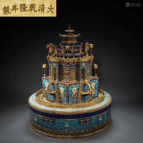 CHINESE BRONZE GILT ENAMEL ALTAR CITY IN QING DYNASTY