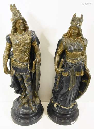 Pair of Nibelungen figures,Siegfried and Brunhilde,terracott...