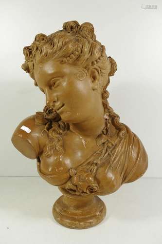 "Girl bust",terracotta,signed Arthur VDK Paris 187...