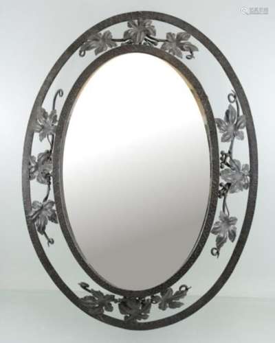 Oval Artdeco wall mirror,wrought iron mount,floral decorated...