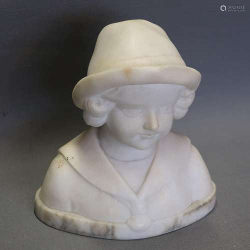 Bust of girl,alabaster,numbered on the bottom 2084 II. 30,he...