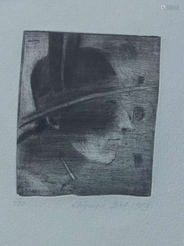 "Man with hat",etching,illegibly titled and dated ...