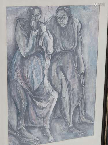 G.de Angelis "Mourning Women",watercolor,signed an...