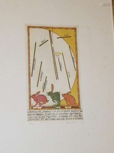 Johannes Vennekamp (1935) "Rabbits",color etching,...