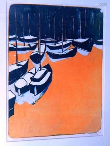 C.Rubbert(?-2015) "Harbour with sailing boats", co...