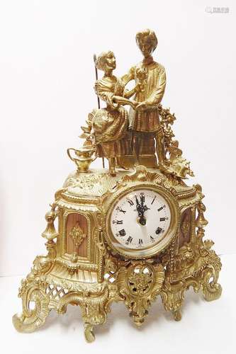 Fireplace clock with figural staffage,brass,modern,marked Ma...