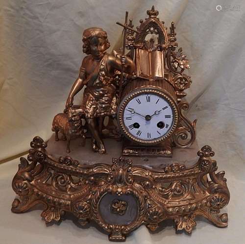 Fireplace clock with angel,regule,bronzed and with alabaster...