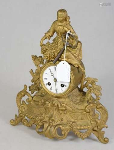 Fireplace clock with figural representation of a young woman...