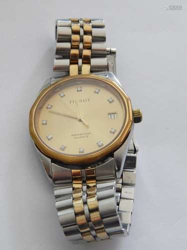 Men's wrist watch brand Tissot, stainless steel with gold pl...