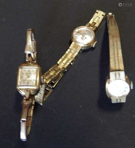 Convolute 3 ladies wristwatches,gold plated,together