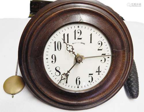 Wall clock with chime,pendulum and pine cone weight,marked P...