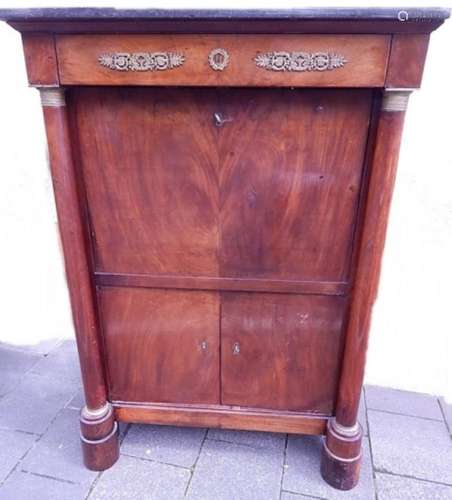 2-door Empire secretary with drawer and full columns and fir...