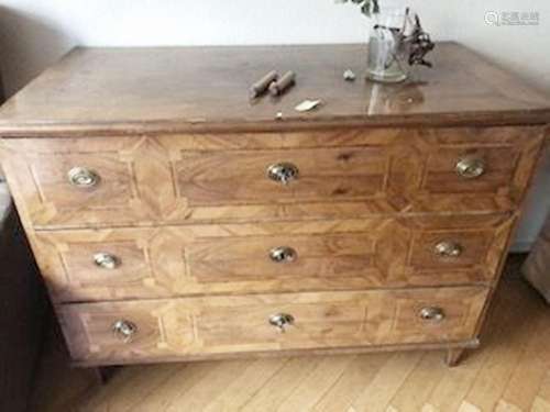 3-drawer chest of drawers,walnut,intricately inlaid with fru...