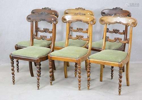 Convolute 6 armchairs,mahogany,elaborately worked,around 185...