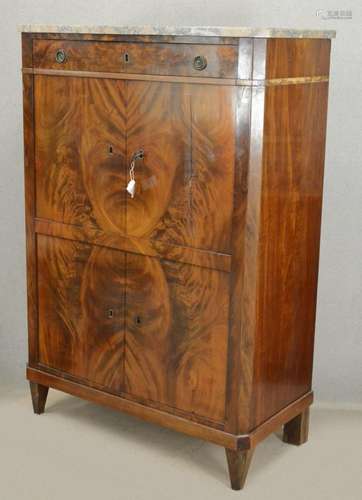 4-door cabinet in secretary form, mahogany with marble top, ...