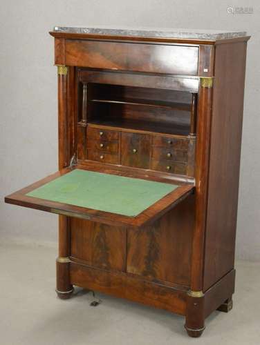 Empire secretary,mahogany with solid columns and black/gray ...