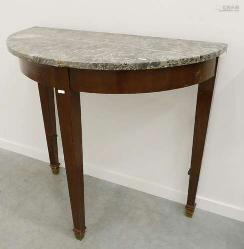 Half-moon console table,mahogany with gray marble top (sligh...