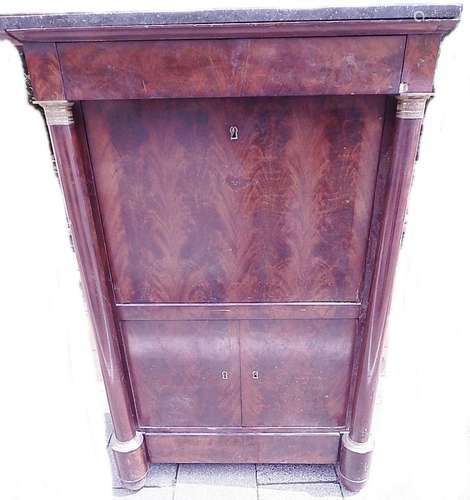 2-door Empire secretary with solid columns and fire-gilded b...