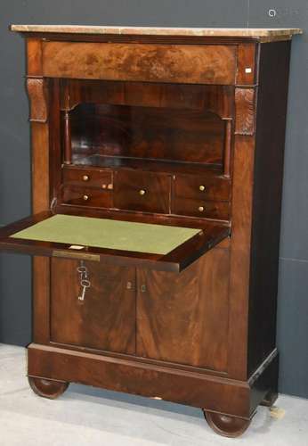 2-door folding secretary with ca.7 drawers and rosé marble t...