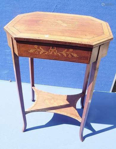 Sewing table with inlays representing musical instruments in...