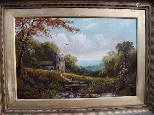 "Romantic landscape with castle and figure staffage&quo...