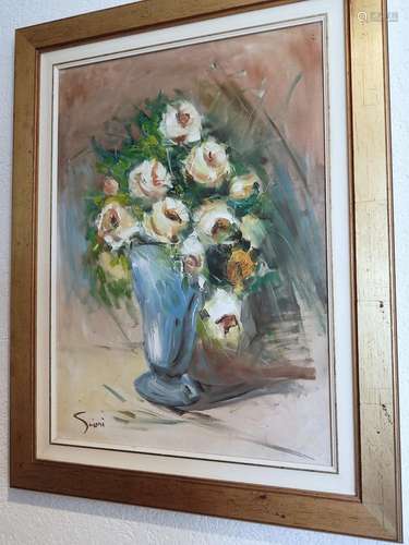 "Flower still life",oil on canvas,illegibly signed...