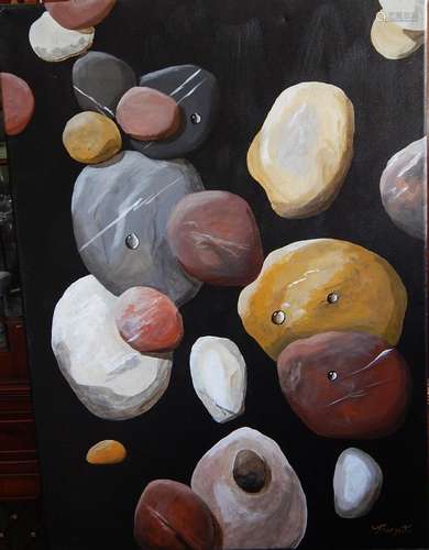 Andrea Kurjat "Drops on beach pebbles",oil on canv...