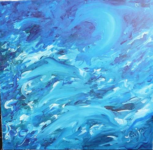 Andrea Kurjat "Dolphin dance",oil on canvas,signed...