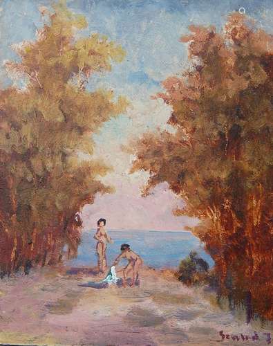 Szaba Judit (1964) "Bathers", oil on hardboard,sig...