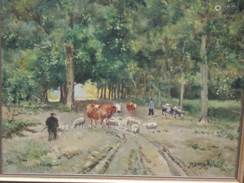 J.H.Begtke "Rural landscape with figures", oil on ...