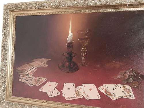 Painting "Playing cards by candlelight",Oil on can...