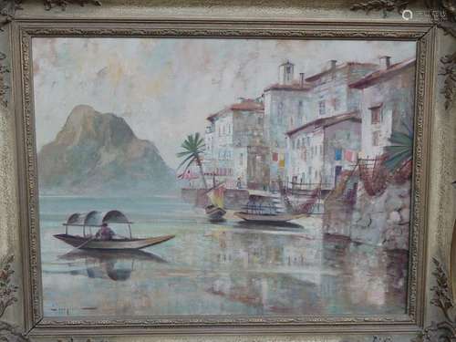 Erich Stapel (1902-1976) "Lake Lugano",oil on hard...