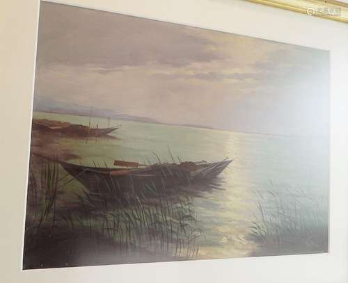 "Seascape with rowing boats",oil on hardboard,sign...