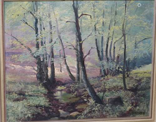 A.Dohrau "Forest stream",oil on hard fiber,signed,...