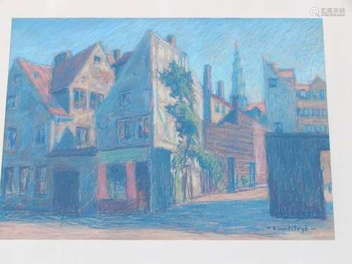 O.Lundstryd "Row of houses",pastel,signed,picture ...