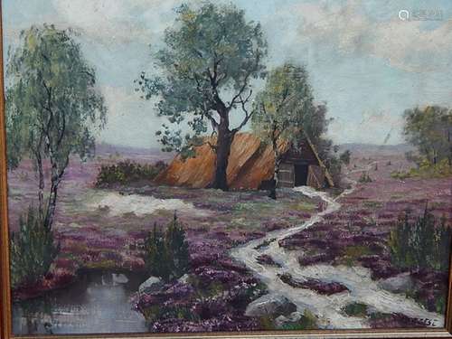 "Heathland "Oil on hardboard,illegibly signed,ca.4...