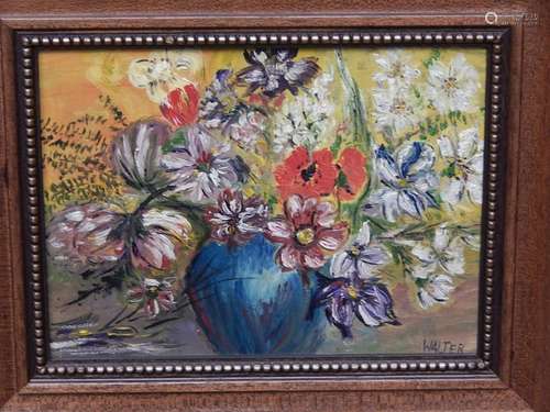 "Flower piece",oil on wood,signed Walter,ca.18x24c...