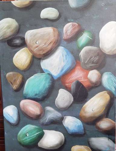 Andrea Kurjat "Pebble",oil on canvas,signed,inscri...