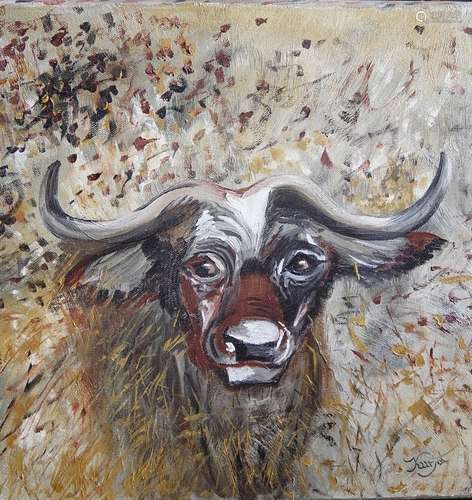 Andrea Kurjat "African Buffalo",oil on canvas,sign...