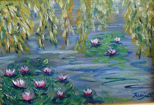 Andrea Kurjat "Water Lilies",oil on canvas,signed,...