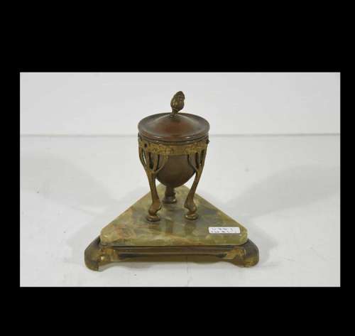 Inkwell,bronze mounted on onyx base,around 1900