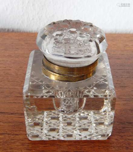 Glass inkwell with brass mount,unrestored,1st half 20th cent...