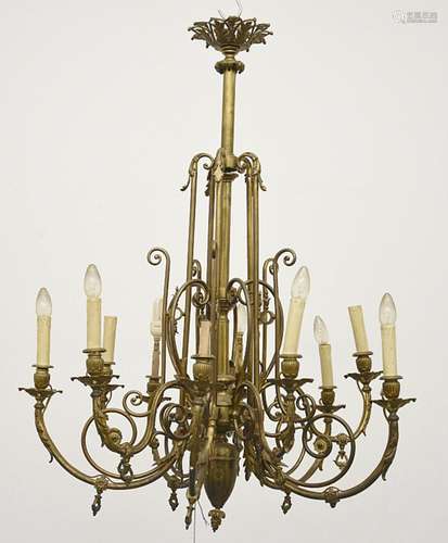 10-arm ceiling chandelier,brass,height ca.110cm,diameter ca....