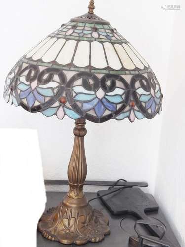 Tiffany style table lamp,leaded glass,brass mount,height ca....