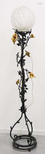 Jugenstil floor lamp,wrought iron base,black and gold lacque...