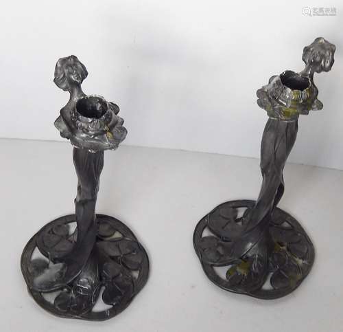 Pair of figural art nouveau candlesticks,signed Richer,heigh...