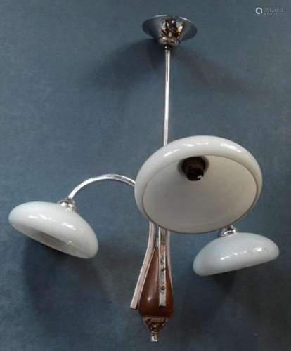 3-armed ArtDeco ceiling lamp with chrome mount and ornamenta...