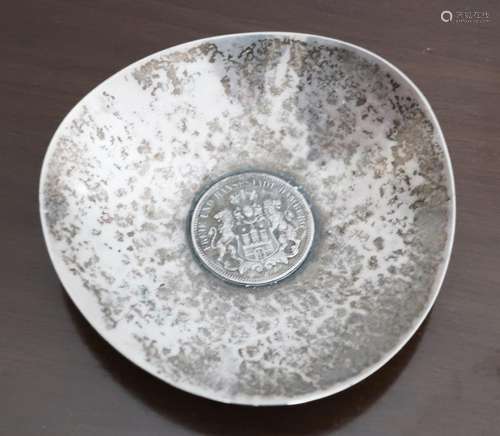 Bowl,835 silver,with set coin "Drei Reichsmark Freie un...